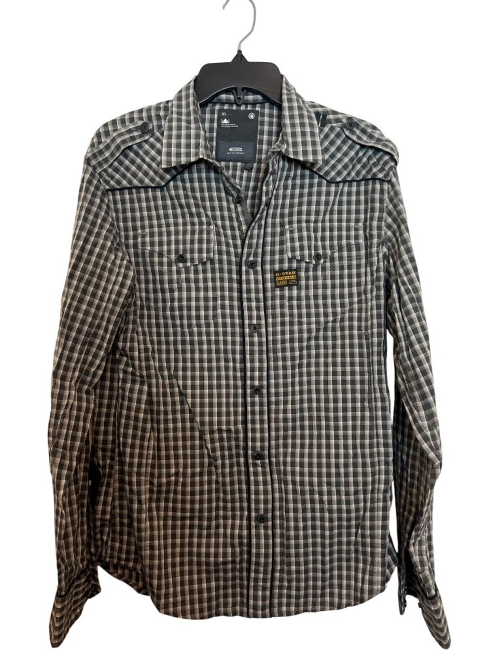 Vintage G-Star Raw Black & Gray Plaid Long Sleeve Western Shirt Men XL
